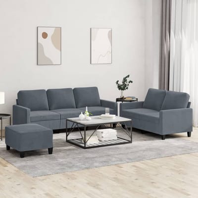 vidaXL - 3-delige - Loungeset - met - kussens - fluweel - donkergrijs