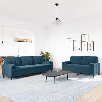vidaXL - 2-delige - Loungeset - met - kussens - en - bolsters - fluweel - blauw