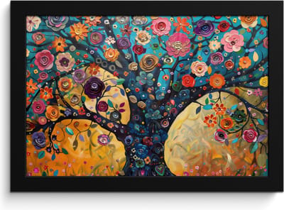 Poster in lijst - Fotolijst 30x20 cm - Posters - Boom - Levensboom - Kleurrijk - Bloemen - Modern - Posterlijst zwart - Decoratie - Wanddecoratie woonkamer - Muurdecoratie slaapkamer