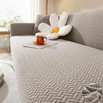 Jacquard Elastische Bankhoes Voor Woonkamer Beschermhoezen Stretch Poolvlies Fauteuil Beschermer L-vormige Bank 1/2/3/4-zits Thuis 1 Seater 90-140cm gray