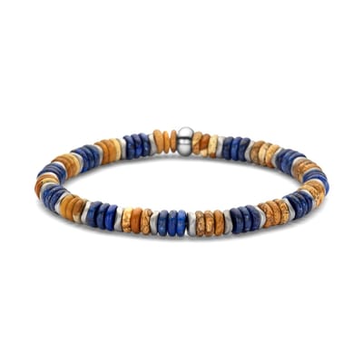 Frank 1967 - 7FB-0768 - kralenarmband heren - lapis lazuli, picture stone, hematiet - 19 cm