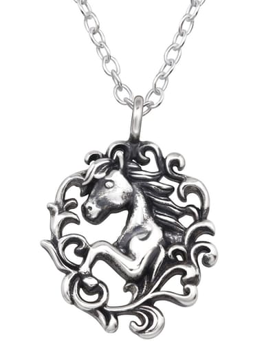 Joy|S - Zilveren paard hanger inclusief ketting - paardje geoxideerd - sierlijk bewerkt - sterling zilver 925 - 45 cm
