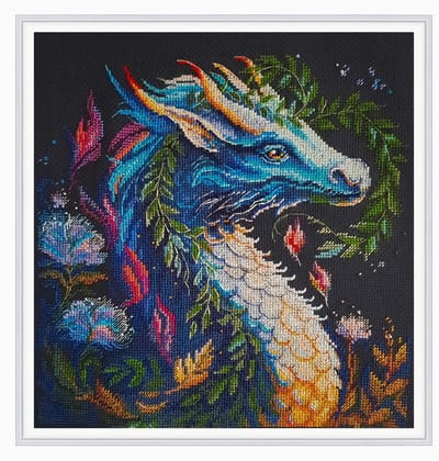 RTO - Borduurpakket met telpatroon - 26.M1011 - Voorgesorteerde DMC Garens - Draak - Aida - 25 cm x 24.5 cm - DIY Kit