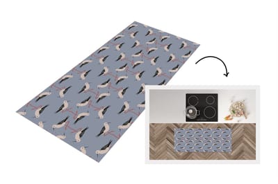 Keukenloper - Loper keuken - Vogel - Ooievaar - Patroon - 120x50 cm - Keukenloper vinyl