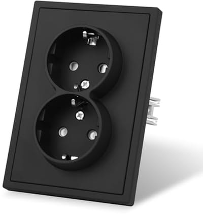 Dubbel stopcontact - Inbouw stopcontact - Elektrische aansluiting - Met spanklemmen - 80 x 118 mm - Zwart