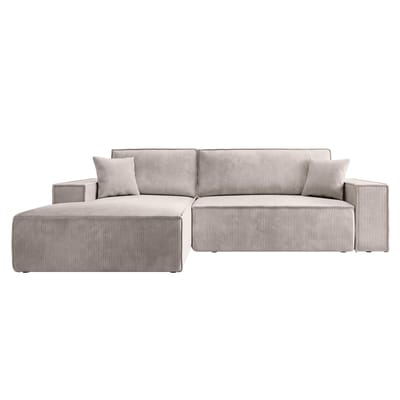 Selsey - Farese - Hoekbank met slaapfunctie - met beddengoedcontainer - L-vormig - Corduroy - Linkerkant - Crème