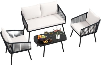 COSTWAY Rotan tuinmeubelset, balkonmeubelset met zit- en rugkussens, terrasmeubels, tuingarnituur, zitgroep, zitgroep voor tuin, balkon, terras