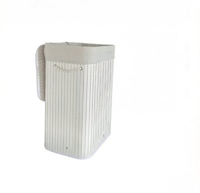 Hoppa! Wasmand | Opvouwbare Wasbak Met Deksel | Uitneembare Katoenen Waszak | 72L Wasbox | Bamboe | Waskist | Wit | 40 x 30 x 60 cm (BxDxH)