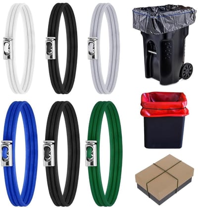 Dailygoods- Vuilnisbakbanden 6 Stuks - Verstelbare Rubber Banden - Grote/Kleine Maten - Duurzaam - Kleurrijke Rubber Benodigdheden - Voor Keuken/Badkamer - Vuilniszakbanden