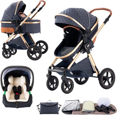 3-in-1 Kinderwagen voor Pasgeborenen - Luxe Opvouwbare Buggy met Hoog Landschap