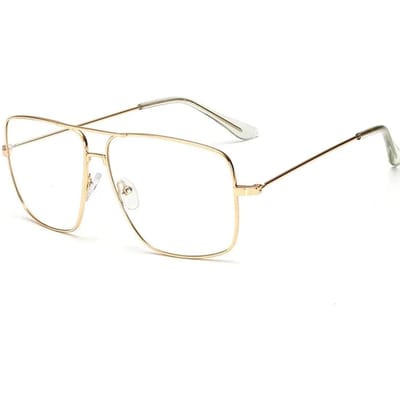 Vintage Metalen Bril met Groot Montuur Eenvoudige Mode Retro Platte Zonnebril voor Heren en Dames Klassieke Eenvoudige Bril Lentes goud