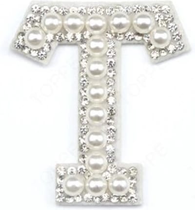 Strass Applicatie Alfabet Letter - 4,5 CM hoog - A t/m Z - Letter T - Wit met witte parels en stenen - Niet strijkbaar
