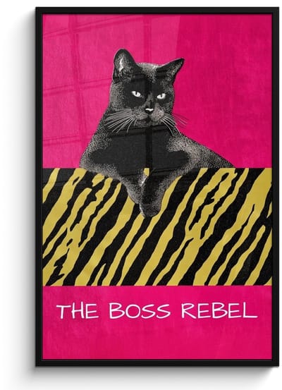 Poster in lijst - Fotolijst 80x120 cm - Posters - Kat - Baas - Roze - Tijgerprint - Posterlijst zwart - Decoratie - Wanddecoratie woonkamer - Muurdecoratie slaapkamer