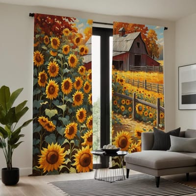2 pièces Rideaux HD Style Cottage Pastoral Tournesol Jaune Attache Imprimé Numérique Décoration Intérieure style Décorer salon W52H63inchW132H160cm orange