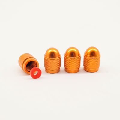 Schrader (auto) ventiel - Oranje aluminium bolvormig met afdichting