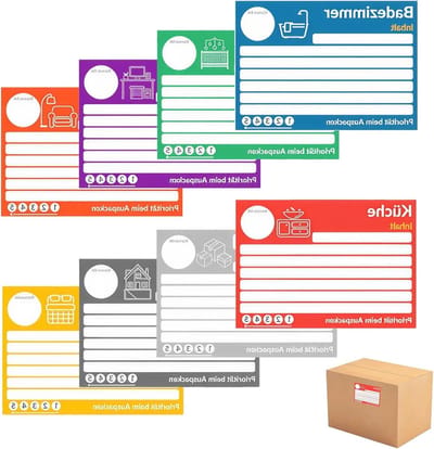 Verhuisdozen Labels - Verhuisetiketten Stickers - Orde Houden - Residuvrij Verwijderbaar - 160 Stuks - 8 Kleuren