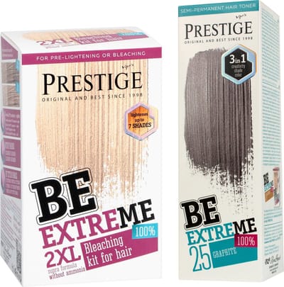 Prestige Semi-Permanente Grijze Haarverf Set – Bleach kit Blondeerpoeder + Graphite Grey Haarverf Grijs – Voordeelverpakking 2 x 100ml