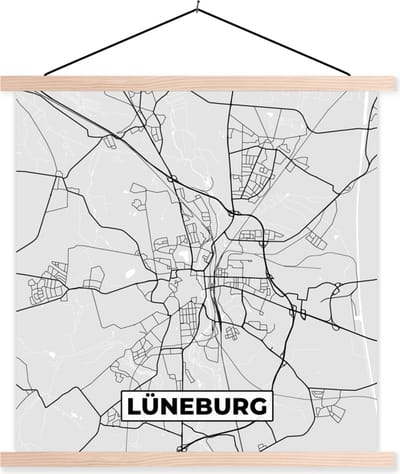 Posterhanger incl. Poster 40x40 cm - Schoolplaat - Duitsland - Stadskaart - Plattegrond - Kaart - Lüneburg - Textielposter - Blanke latten - Stadskaart