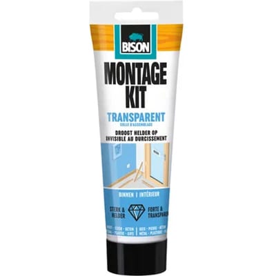 Bison Montagekit transparant tube 250 g, montagelijm, bevestigen, hoge eindsterkte, binnen en buiten, blijvend elastisch, extra sterk, eenvoudig in gebruik