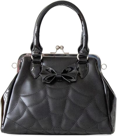 Banned Handtas FEMME FATALE Zwart - Spinnenweb en Lakaccenten - (bxhxd) ca. 25cm x 20cm x 10cm
