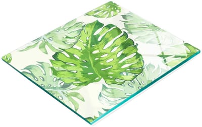 Keukenplank van gehard glas met tropische bladerenmotief, 60x52 cm