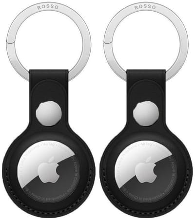 2-Pack Rosso Deluxe Sleutelhanger Echt Leer Hoesje Geschikt voor Apple AirTag | Hanger | Case Zwart