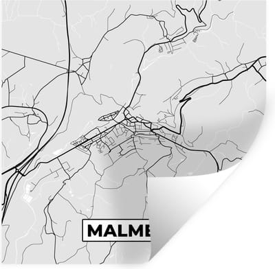 Muurstickers - Sticker Folie - Zwart Wit – België – Plattegrond – Stadskaart – Kaart – Malmedy - 100x100 cm - Plakfolie - Muurstickers Kinderkamer - Zelfklevend Behang XXL - Zelfklevend behangpapier - Stickerfolie