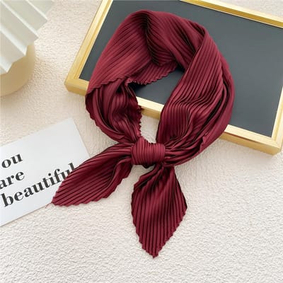 Dames Vierkante Sjaal Dunne Lint Hoofd Nek Kleine Geplooide Haarband Band Zakdoek Satijnen Foulard Sjaals Hoofddoek Neckerchief wijnrode kleur