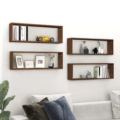 vidaXL - Wandschappen - kubus - 4 - st - 80x15x26,5 - cm - hout - bruin - eikenkleur