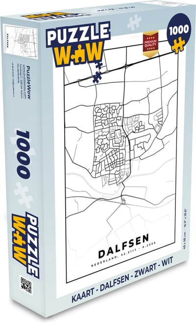 Puzzel Kaart - Dalfsen - Zwart - Wit - Legpuzzel - Puzzel 1000 stukjes volwassenen