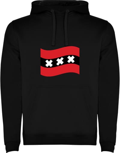 Zwarte Hoodie Amsterdam wapperende vlag met 3 x kruis - Stoer Maat M