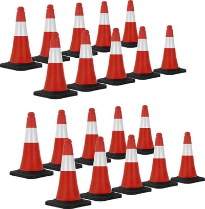 Set van 20 verkeerskegels verkeerskegel pylon verzwaard 51cm rood/wit met zware voet
