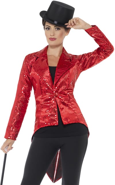 Smiffys - Sequin Tailcoat Kostuum Jacket - L - Rood