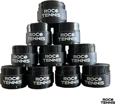 10 stuks | Roco Tennis Overgrips | Antislip | Dry | Zweetabsorberend | Tennis | Padel | Badminton | Squash | Overgrip | Tennisgrips | Soft | Zacht | Zwart
