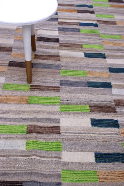 Grijs Tapijt Laagpolig Handgeweven Wollen Vloerkleed - Koho Afghan Modern Kelim 221x160 - 221x160cm- Modern - Woonkamer - Salon - Slaapkamer - Eetkamer