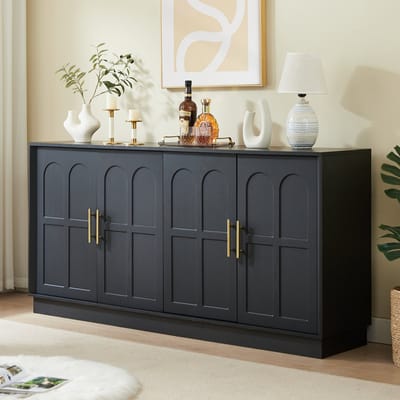 Dressoir - 169x40x80 cm - Met Gebogen Front Vitrine TV Kast - Grote Opslag - Hout - Zwart