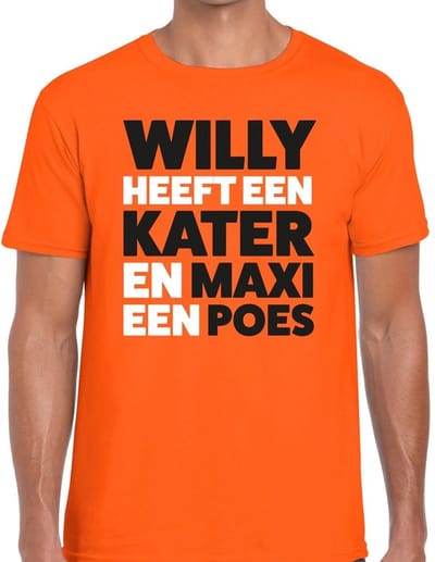 Oranje Koningsdag t-shirt - Willy Kater - Maxi een poes - voor heren - kleding S