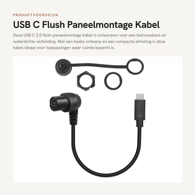 Dailygoods- USB C Kabel Waterdicht - USB C 2.0 Panel Mount - 30 cm - Verlengkabel - M15 Schroefdraad - Eenvoudige Installatie - Paneelmontage Kabel