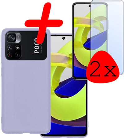Hoesje Met 2x Screenprotector - Geschikt voor Xiaomi Poco M4 Pro 5G - Sterk & Shockproof - Back Cover - Siliconen Case - Telefoon Hoes - Lila