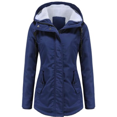 Winterjas voor dames Nieuwe warme katoenen jas Dik en fluwelen katoenen casual jack met capuchon 2XL marineblauwe kleur
