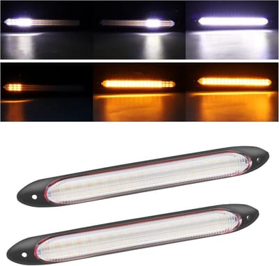 LED Dagrijverlichting Strips 15.5 cm - 12V Amber en Wit - Set van 2