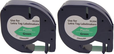 KATRIZ® huismerk label tape voor Dymo 91204 | DYMO LETRATAG LetraTag 100H/LetraTag 100T/LetraTag 2000/LetraTag QX54 | Zwart op Groen | 12mm*4m | 2 stuks