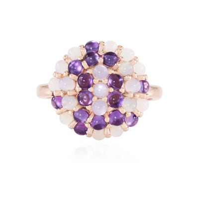 Cavill - Zilveren ring 925 sterling zilver - Witte maansteen 1,62 ct & Amethist 1,35 ct - Roségoud verguld - Ronde cabochon ring - Luxe sieraden