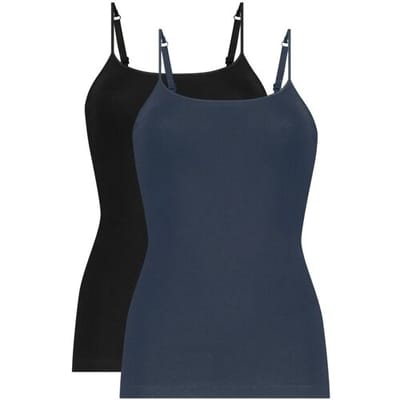 Ten Cate Basics limited edition spaghetti top zwart en blauw 2 pack voor Dames | Maat S