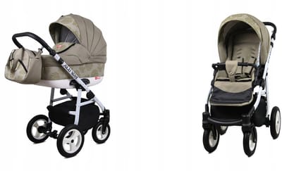 BabyLux® Kinderwagen 2in1 – ALUWAY - KHAKI MONSTERA LEAVES - Opklapbare Wandelwagen incl. Reiswieg, Multifunctionele Buggy Sportstoel - Combi-kinderwagen met Luiertas, Regenhoes, Klamboe, Bekerhouder, etc.
