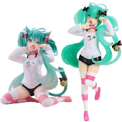 Hatsune Miku Desktop Schattige Actiefiguur 11cm Neko T-shirt Versie. Kattenoren Pyjama Anime Figuur Kawaii Meisje Model Speelgoed Cadeaus
