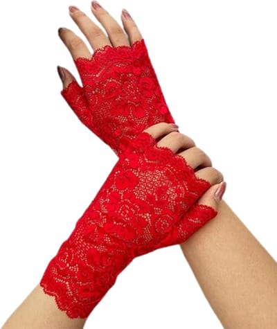 Winkrs - Korte Vingerloze Handschoenen van zacht rood kant - Vintage bloemen - Dames