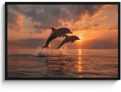 Poster in lijst - Fotolijst 120x80 cm - Posters - Dolfijnen - Zee - Realistisch - Posterlijst zwart - Decoratie - Wanddecoratie woonkamer - Muurdecoratie slaapkamer