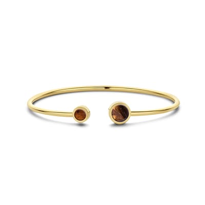 CO88 Collection 8CB-90898 Stalen Armband - Dames - Bangle - Tijgeroog - 4 en 6 mm Doorsnee - Armband - 58 x 49 mm - 2 mm Dikte - Staal - Goudkleurig