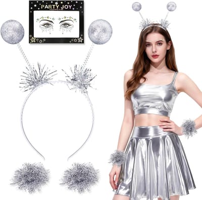 Dailygoody - Alien Kostuum Accessoires - Ruimte Kostuum Dames - Feestelijke Haarband - Zilveren Kleur - Halloween Accessoires - Perfect voor Carnaval ..